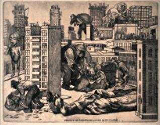 Alfredo Zalce. México is becoming a large city..., 1947. Burin engraving on paper, 16.6 x 21.3 in. Instituto National Institute of Fine Arts, National Museum of Engraving, Mexico. México se transforma en una gran ciudad..., 1947. Grabado a buril sobre papel. 42,1 cm x 54,2 cm. Instituto Nacional de Bellas Artes, Museo Nacional de la Estampa, México.